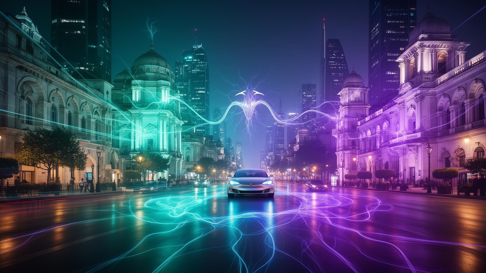 Futuristic Indian city illuminated by AI networks