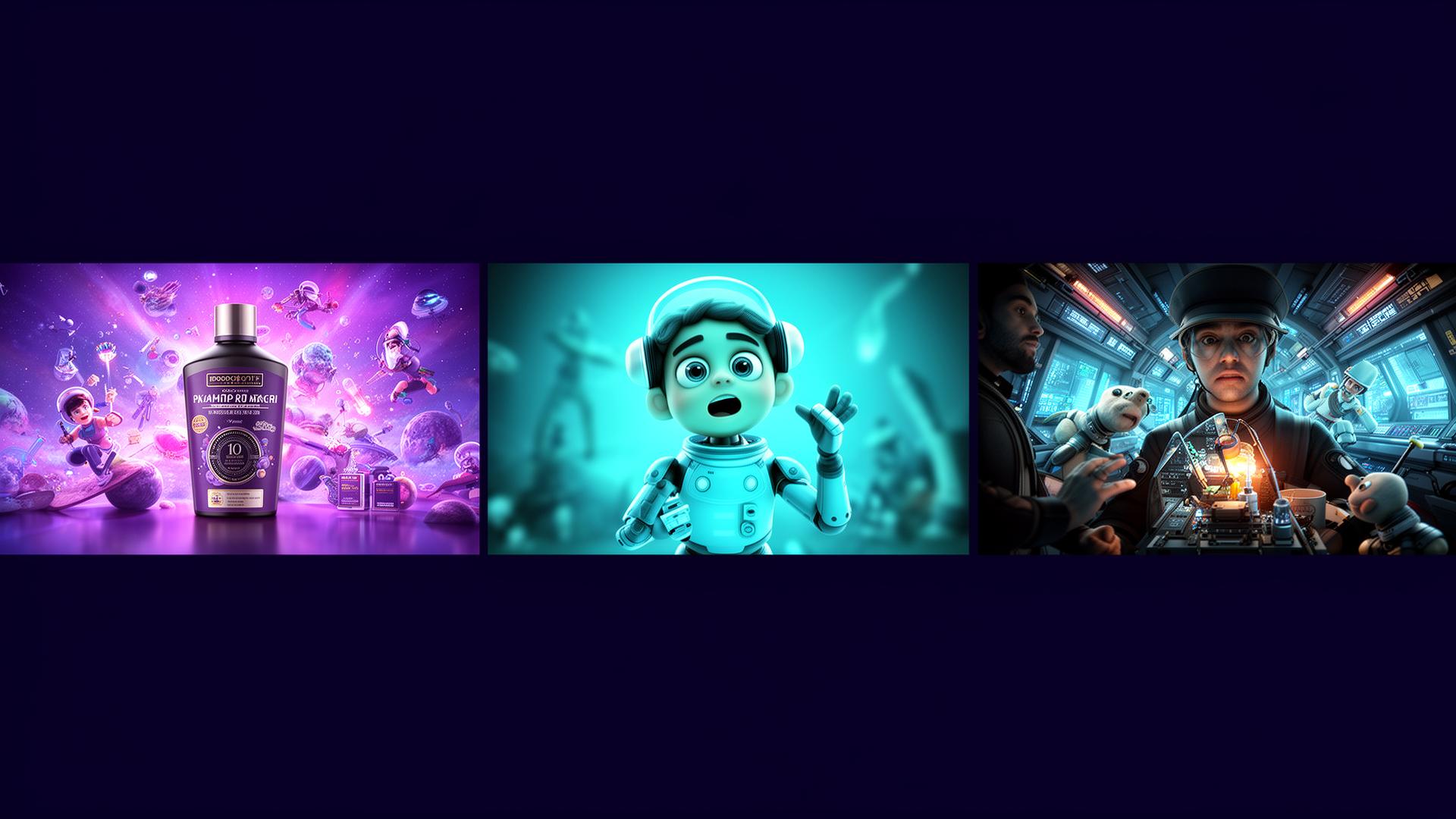 Illustrative AI advertisement, animation and short film frames